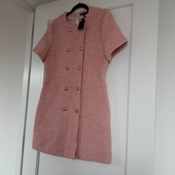 NWT Maje Rirosila Mini Dress Pink Tweed Double Breasted Short Sleeves Buttons - Picture 4 of 8